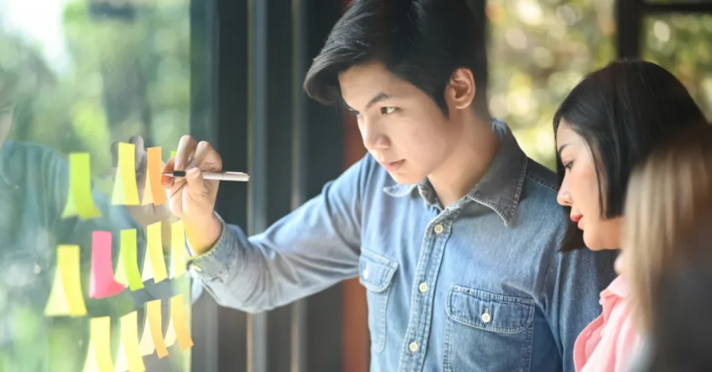 making notes on sticky notes